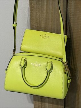 NWOT Kate Spade Neon Lime Satchel with Matching Wallet